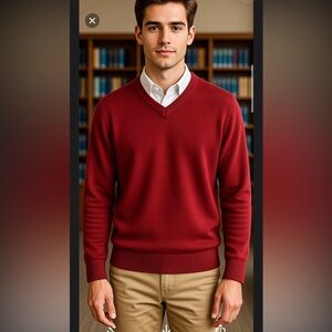 Red Wool Sweater Northern Isles Lambswool V-Neck Sweater